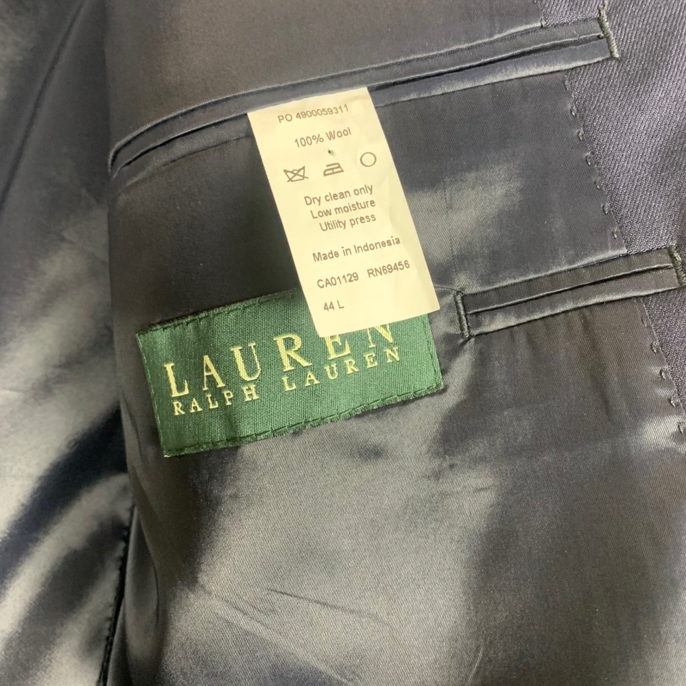 Lauren Ralph Lauren Blazer Mens 44L Navy Blue Gold Crest Button Wool Jacket - Picture 11 of 13